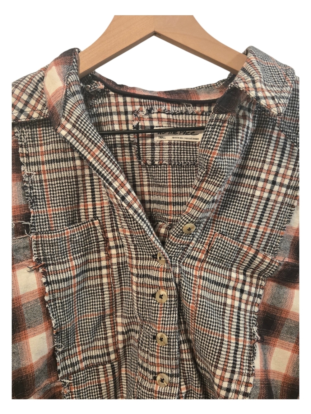 We The Free Wildfire 100% Cotton Mixed Plaid Half Button Long Sleeve Top Small - Picture 2 of 7